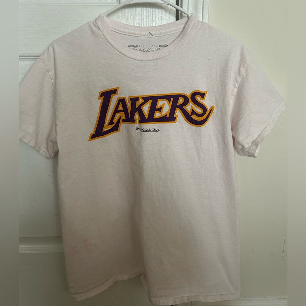 Mitchell and Ness Vintage white, purple, and yellow Laker’s T-shirt. Medium.